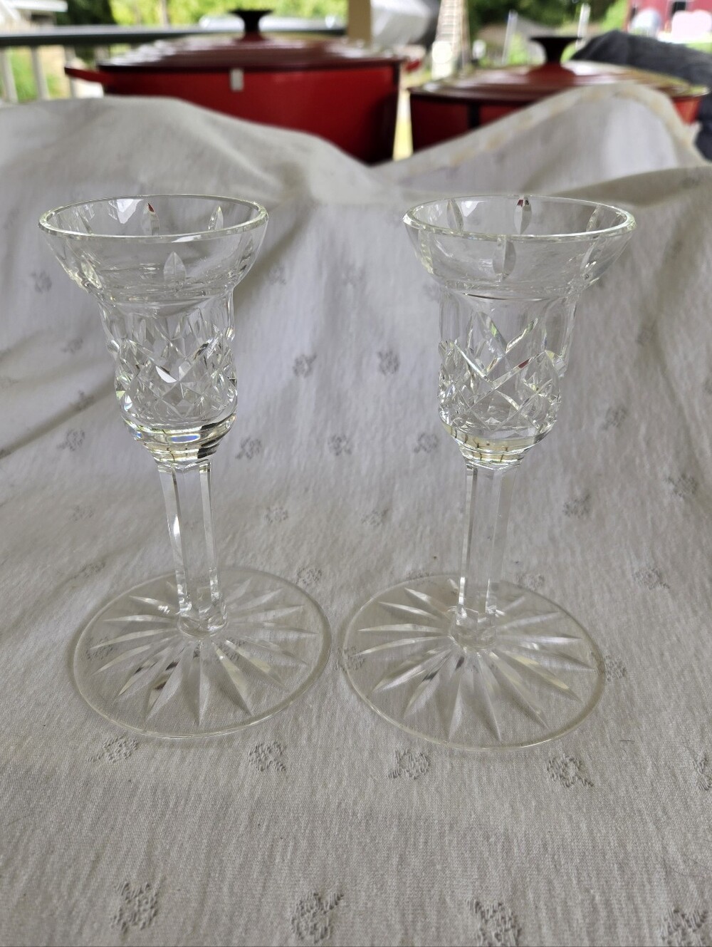 Vintage Waterford Crystal Candlestick Holders Pair 5.5" Starburst Base Signed